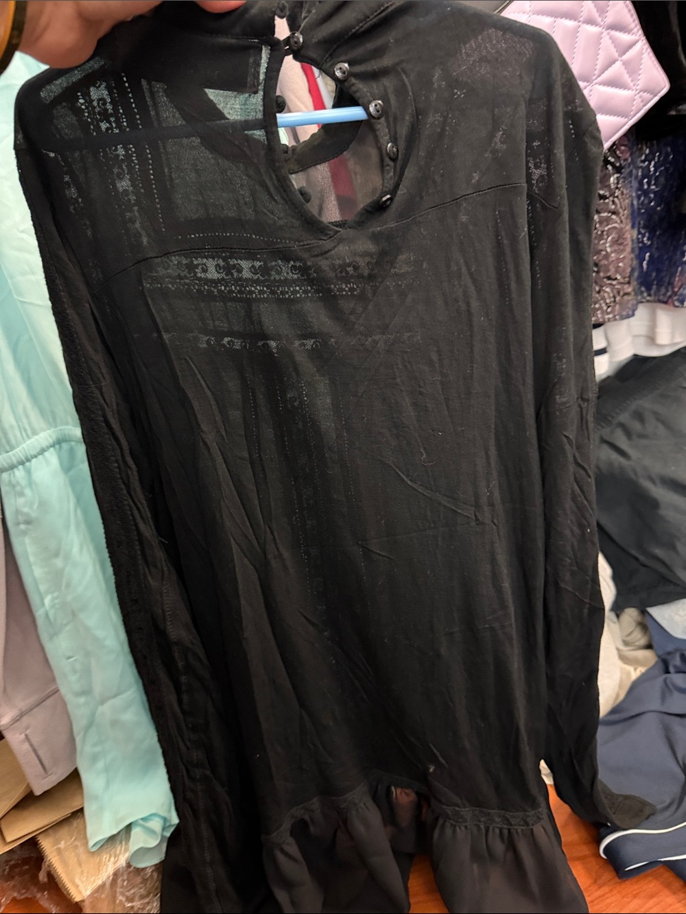 Zara Black Long Sleeve Lace-Trim Ruffle Dress - Picture 5 of 5